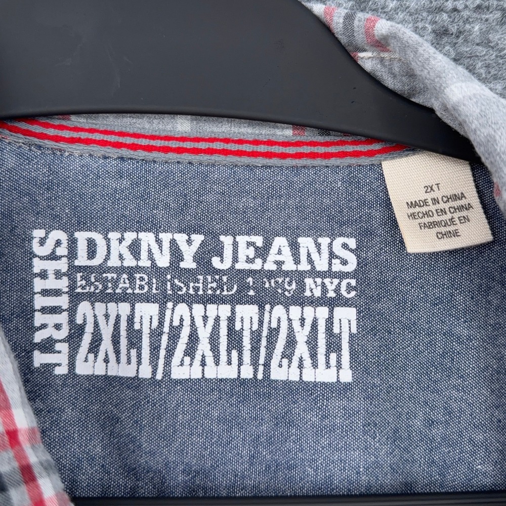 DKNY Jeans Plaid Button Down Shirt Mens 2XLT 100% Cotton Gray Red - Picture 3 of 7